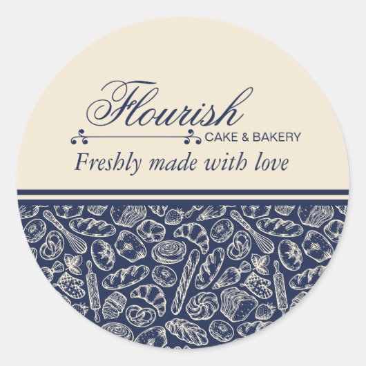 Elegant Classic Navy Blue Baked With Love  Ronde Sticker (Voorkant)
