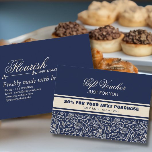 Elegant Classic Navy Blue Bakery Discount Card Kortingskaartje