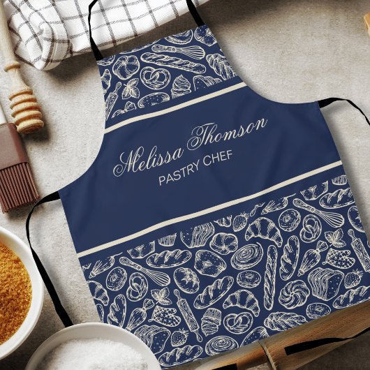 Elegant Classic Navy Blue Cake Bakery Chef Schort