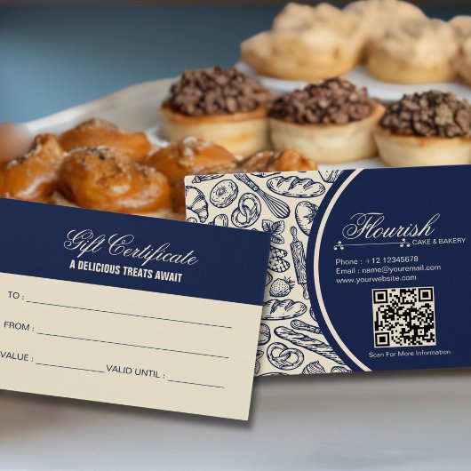 Elegant Classic Navy Blue Cake Bakery Gift Card Visitekaartje