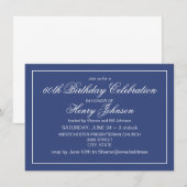 Elegant Classic Navy Blue en White 60th Birthday Kaart (Voorkant / Achterkant)