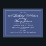 Elegant Classic Navy Blue en White 60th Birthday Kaart<br><div class="desc">Dit verjaardagsontwerp kenmerkt een klassieke blauw marineschandachtergrond met witte douanetyppografie.</div>