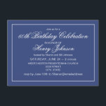 Elegant Classic Navy Blue en White 60th Birthday Kaart<br><div class="desc">Dit verjaardagsontwerp kenmerkt een klassieke blauw marineschandachtergrond met witte douanetyppografie.</div>