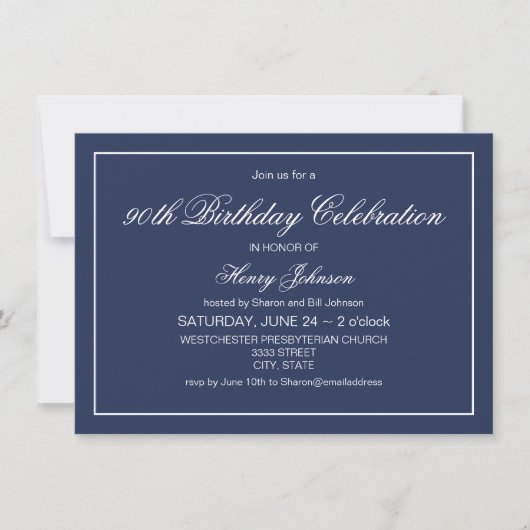 Elegant Classic Navy Blue en White 90th Birthday Kaart (Voorkant)