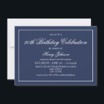 Elegant Classic Navy Blue en White 90th Birthday Kaart<br><div class="desc">Dit verjaardagsontwerp kenmerkt een klassieke blauw marineschandachtergrond met witte douanetyppografie.</div>