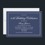 Elegant Classic Navy Blue en White 90th Birthday Kaart<br><div class="desc">Dit verjaardagsontwerp kenmerkt een klassieke blauw marineschandachtergrond met witte douanetyppografie.</div>