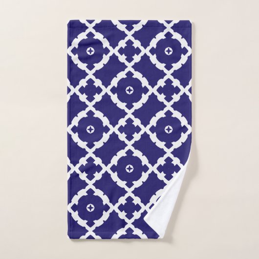Elegant Classic Navy Blue en White Mosaic Pattern Bad Handdoek (Handdoek)