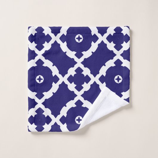 Elegant Classic Navy Blue en White Mosaic Pattern Bad Handdoek (Wasdoekje)