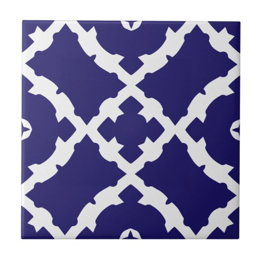 Elegant Classic Navy Blue en White Mosaic Pattern Tegeltje (Voorkant)