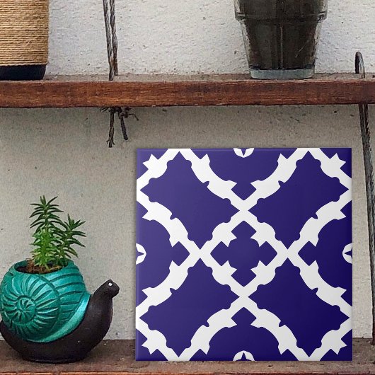 Elegant Classic Navy Blue en White Mosaic Pattern Tegeltje