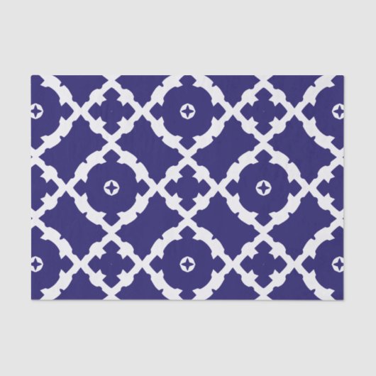 Elegant Classic Navy Blue en White Mosaic Pattern Tissuepapier (Voorkant)