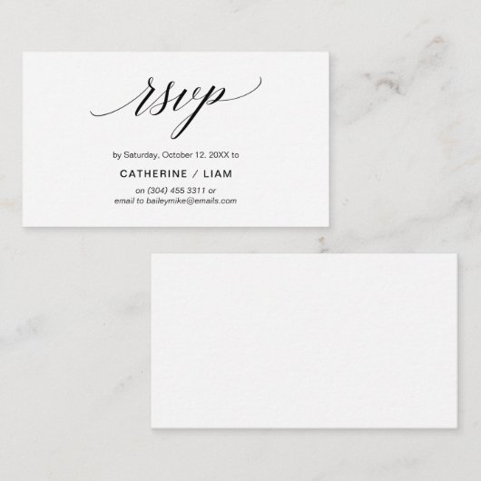 Elegant Classic, Navy Blue Script, Party RSVP Informatiekaartje (Voorkant / Achterkant)