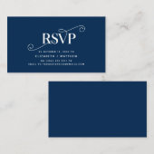 Elegant Classic, Navy Blue Script, RSVP reageert Informatiekaartje (Voorkant / Achterkant)