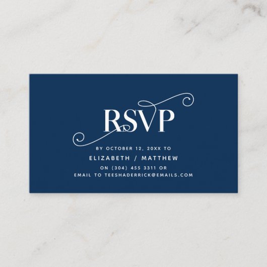 Elegant Classic, Navy Blue Script, RSVP reageert Informatiekaartje (Voorkant)