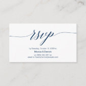 Elegant Classic, Navy Blue Script, RSVP reageren Informatiekaartje (Voorkant)
