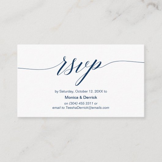 Elegant Classic, Navy Blue Script, RSVP reageren Informatiekaartje (Voorkant)
