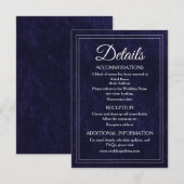 Elegant Classic Navy Blue Velvet Wedding Details Informatiekaartje (Voorkant / Achterkant)