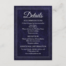 Elegant Classic Navy Blue Velvet Wedding Details Informatiekaartje