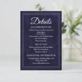 Elegant Classic Navy Blue Velvet Wedding Details Informatiekaartje (Staand voorkant)