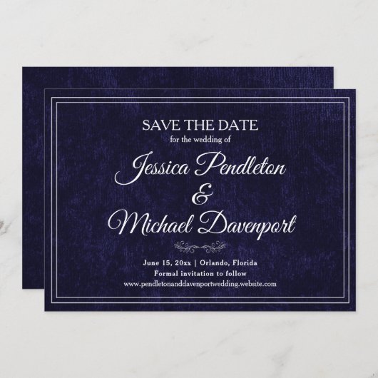 Elegant Classic Navy Blue Wedding Save Date Save The Date (Voorkant / Achterkant)