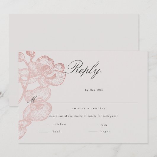 Elegant Classic Orchid Wedding Meal RSVP (Voorkant / Achterkant)