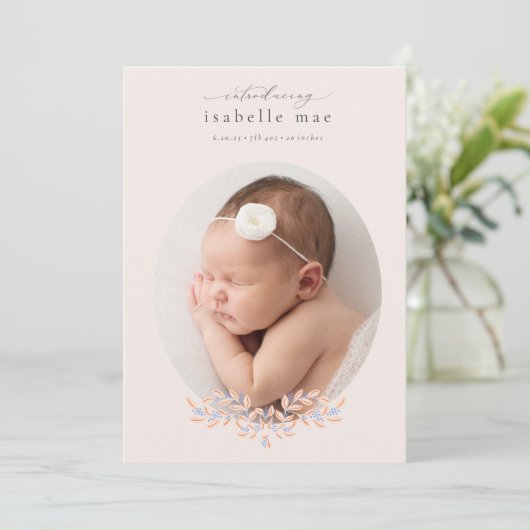 Elegant Classic Oval Photo Birth Announounter Kaart (Staand voorkant)