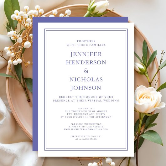 Elegant Classic Paars & White Virtual Wedding IV Kaart