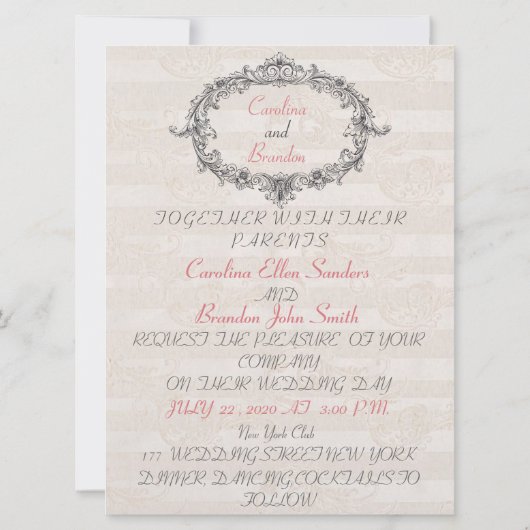 Elegant Classic Personalized Wedding Invitation Kaart (Achterkant)