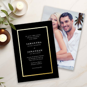 Elegant Classic Photo Gold Foil Border Wedding Folie Uitnodiging