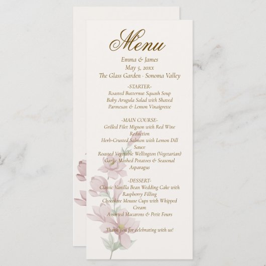 Elegant Classic Purple Florals Wedding Menu (Voorkant / Achterkant)