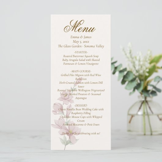 Elegant Classic Purple Florals Wedding Menu (Staand voorkant)