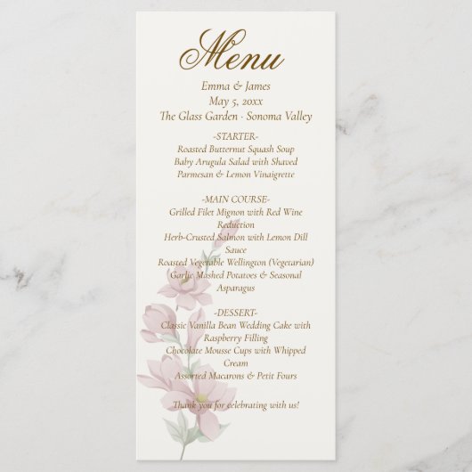 Elegant Classic Purple Florals Wedding Menu (Voorkant)