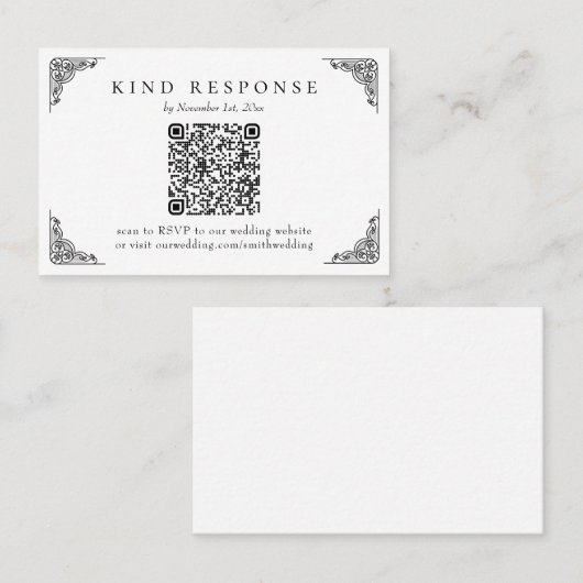 Elegant Classic QR Code Weddenschap RSVP-kaart Visitekaartje (Voorkant / Achterkant)