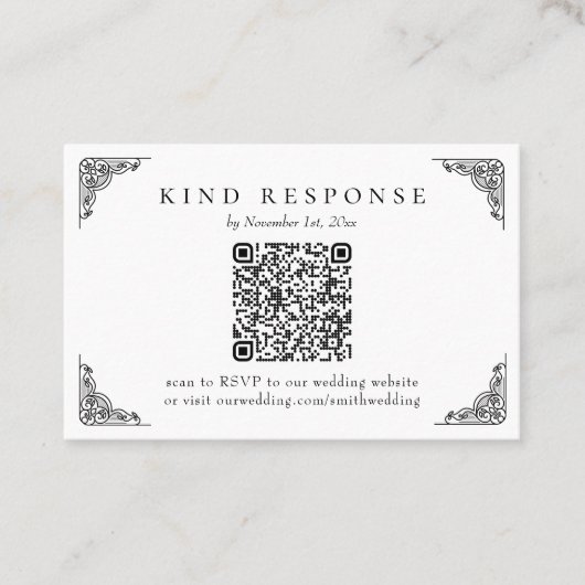 Elegant Classic QR Code Weddenschap RSVP-kaart Visitekaartje (Voorkant)