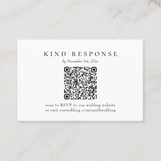 Elegant Classic QR Code Weddenschap RSVP-kaart Visitekaartje (Voorkant)