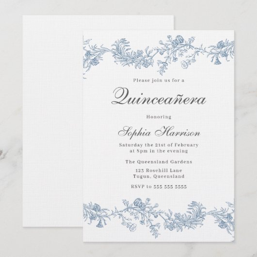  Elegant Classic Quinceanera Kaart (Voorkant / Achterkant)