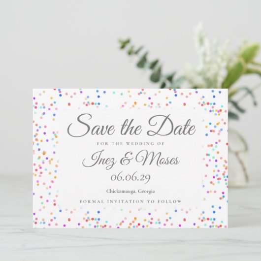 Elegant Classic Rainbow Confetti Wedding Save The Date (Staand voorkant)
