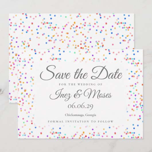 Elegant Classic Rainbow Confetti Wedding Save The Date (Voorkant / Achterkant)