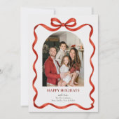 Elegant Classic Red Ribbon Holiday Photo Card Feestdagenkaart (Voorkant)