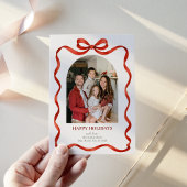 Elegant Classic Red Ribbon Holiday Photo Card Feestdagenkaart