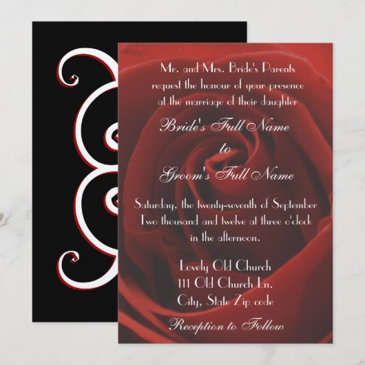 Elegant Classic Red Rose Wedding Uitnodiging (Voorkant / Achterkant)
