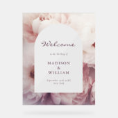 Elegant Classic Regal Paarse Pioenenboog bruiloft Acryl Bord (Voorkant)