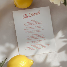 Elegant Classic Rood & Ivoor Wedding Details Kaart