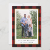 Elegant Classic Rood Plaid Goud Lijst Foto Feestdagenkaart (Voorkant)