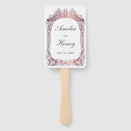 Elegant Classic Roos Gouden Rand Wit Bruiloft Handwaaier (Achterkant)