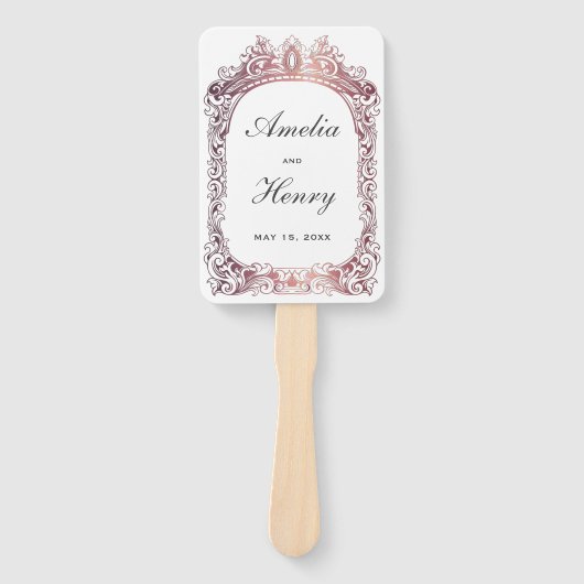 Elegant Classic Roos Gouden Rand Wit Bruiloft Handwaaier (Voorkant)