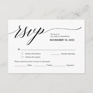 Elegant Classic RSVP, Black Font, reageren Informatiekaartje