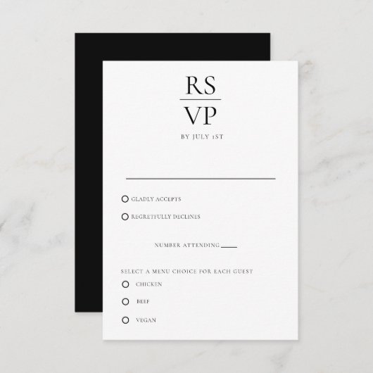 Elegant Classic RSVP Enclosure Kaart (Voorkant / Achterkant)