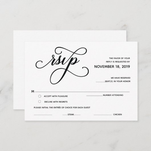 Elegant Classic RSVP (Response) Enclosure Card Informatiekaartje (Voorkant / Achterkant)