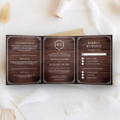 Elegant Classic Rustic Barn Wood Monogram Weddensc Drieluik Uitnodiging